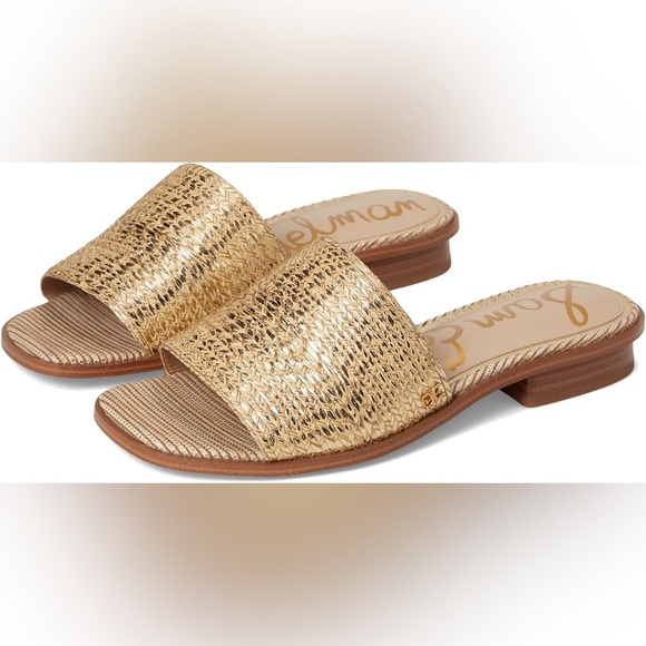 Sam Edelman Sabrina Sunny Gold Leather Mule Sandals Womens 10 New